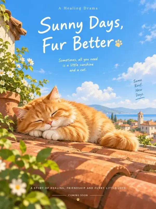 《猫在屋顶晒太阳》短剧封面 - 免免漫剧萌宠陪伴治愈短剧